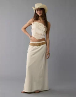 AE High-Waisted Linen-Blend Maxi Skirt Cream