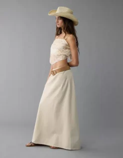 AE High-Waisted Linen-Blend Maxi Skirt Cream -American Eagle Fashion 0313 8452 106 os