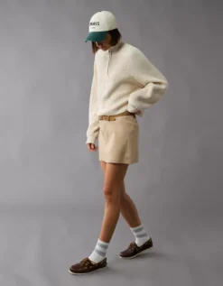 AE Stretch High-Waisted A-Line Mini Skort Cream -American Eagle Fashion 0315 5070 106 os