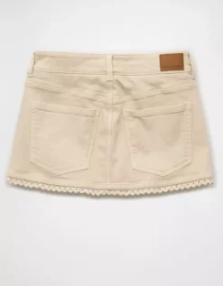 AE Stretch Low-Rise Crochet Denim Micro Skort Cream -American Eagle Fashion 0315 5211 106 b