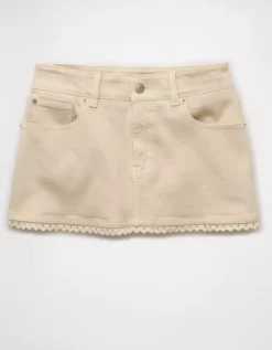 AE Stretch Low-Rise Crochet Denim Micro Skort Cream -American Eagle Fashion 0315 5211 106 f