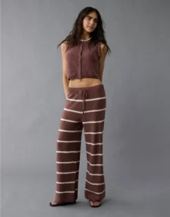 AE Knit Wide-Leg Striped Pant Light Brown