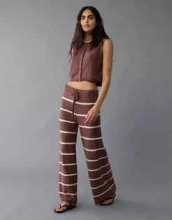 AE Knit Wide-Leg Striped Pant Light Brown -American Eagle Fashion 0316 5393 026 os