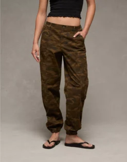 AE Stretch High-Waisted Baggy Cargo Jogger Camo Green