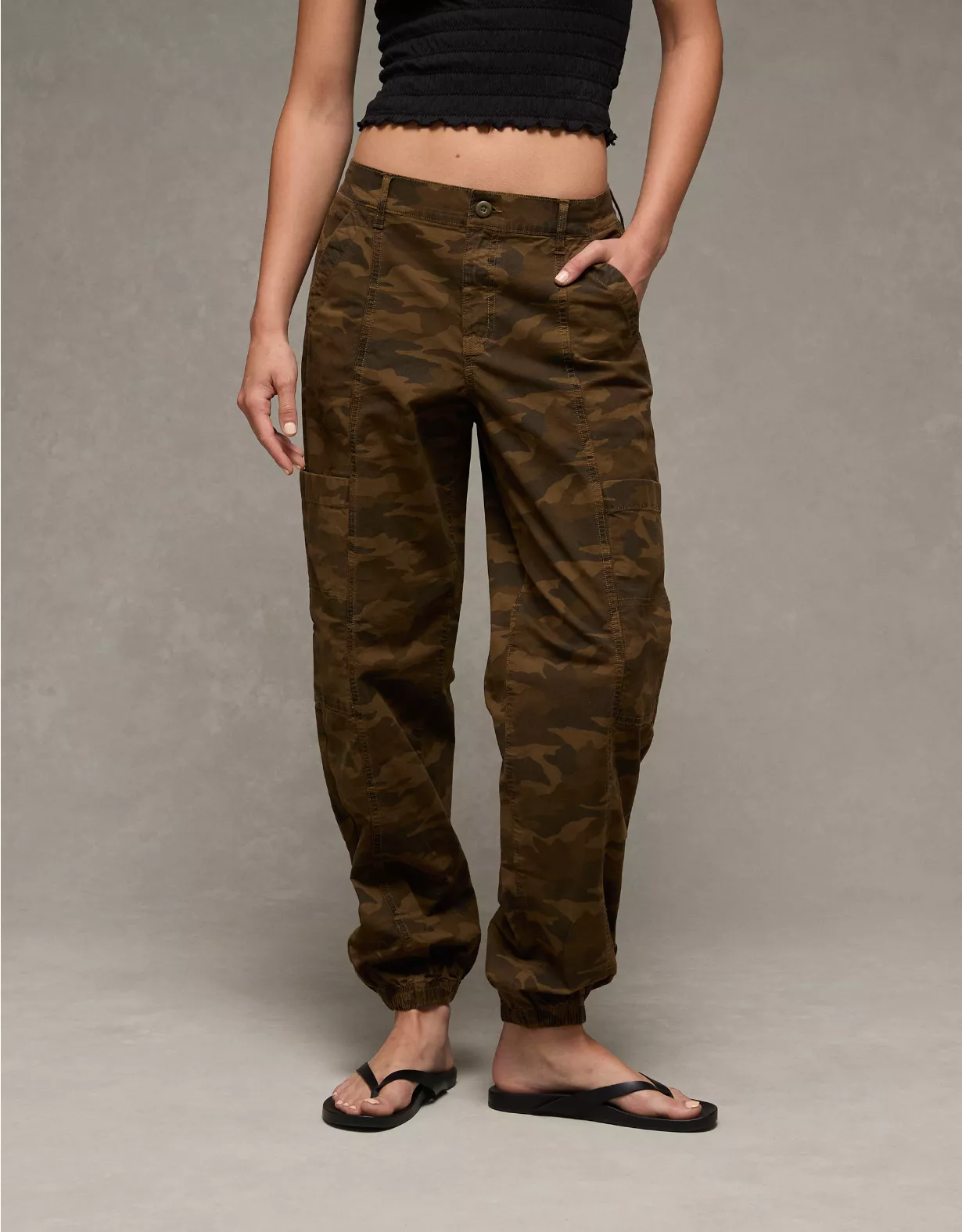 AE Stretch High-Waisted Baggy Cargo Jogger Camo Green 1 AE Stretch High-Waisted Baggy Cargo Jogger Camo Green
