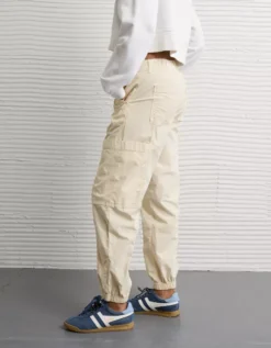 AE Snappy Stretch High-Waisted Baggy Cargo Jogger Bone Khaki -American Eagle Fashion 0322 5538 210 os