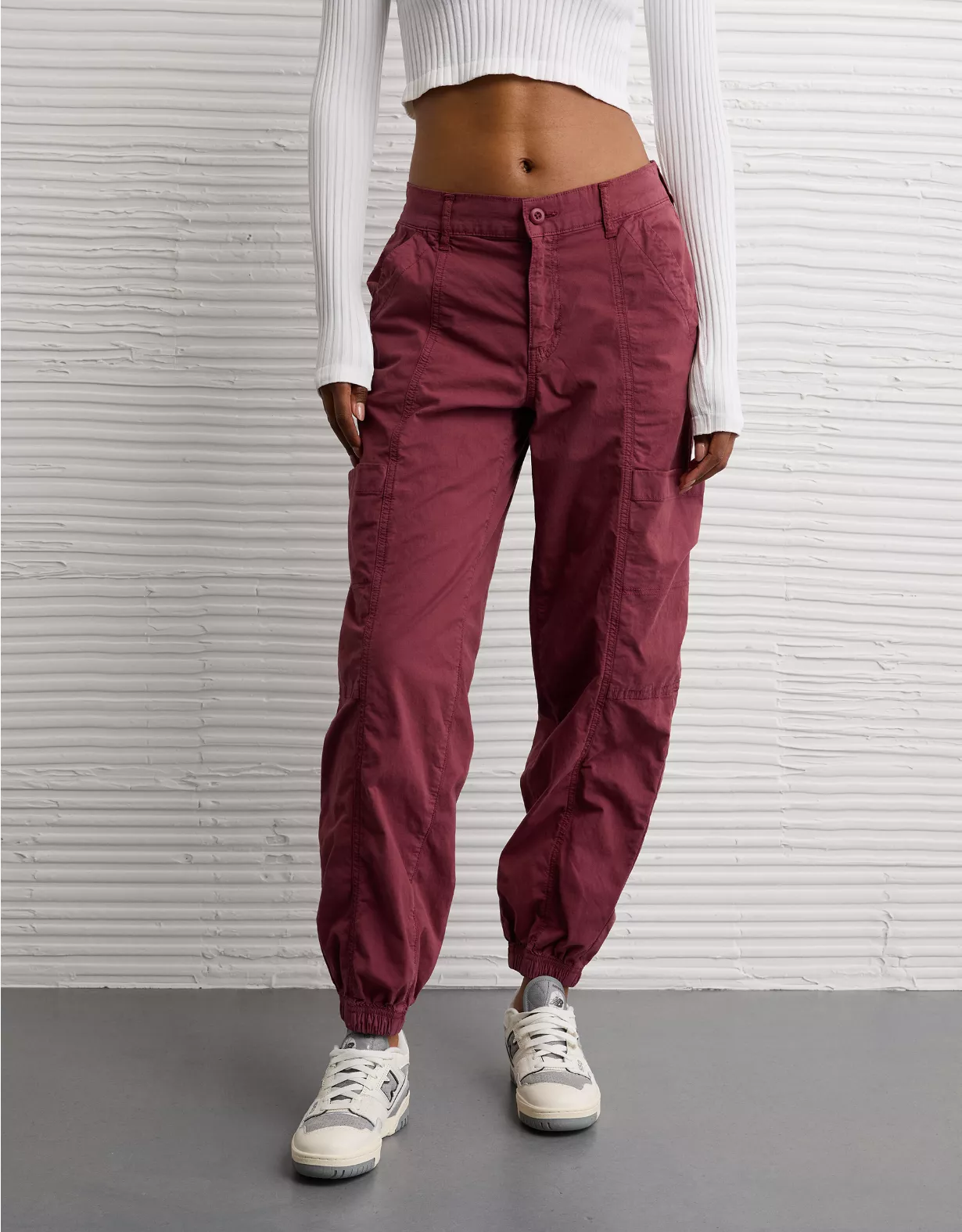 AE Snappy Stretch High-Waisted Baggy Cargo Jogger Wine 1 AE Snappy Stretch High-Waisted Baggy Cargo Jogger Wine