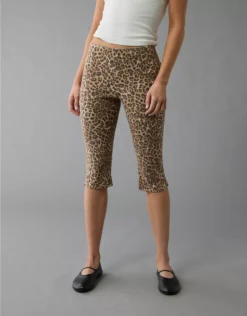 AE Stretch Low-Rise Leopard Capri Pant Brown