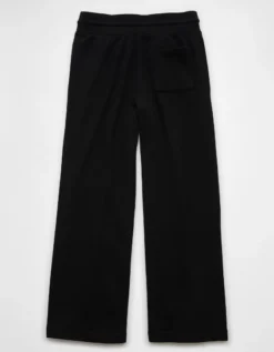 AE Fleece Wide-Leg Sweatpant Trouser True Black -American Eagle Fashion 0329 5456 073 b