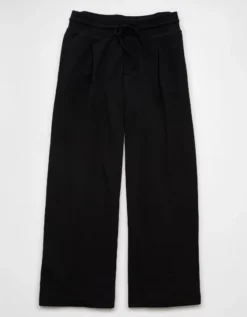 AE Fleece Wide-Leg Sweatpant Trouser True Black -American Eagle Fashion 0329 5456 073 f
