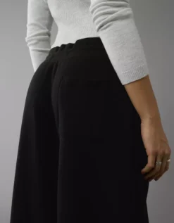 AE Fleece Wide-Leg Sweatpant Trouser True Black -American Eagle Fashion 0329 5456 073 os