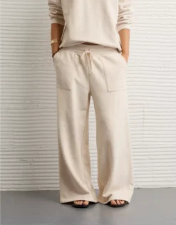 AE Everyday Luxe Wide-Leg Sweatpant Sand