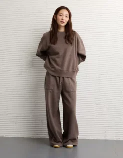 AE Everyday Luxe Wide-Leg Sweatpant Chocolate -American Eagle Fashion 0329 5559 285 os