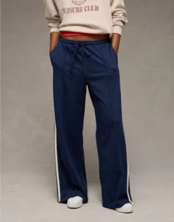 AE Stretch High-Waisted Wide-Leg Track Pant Midnight Blue