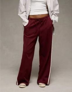AE Stretch High-Waisted Wide-Leg Track Pant Wineberry