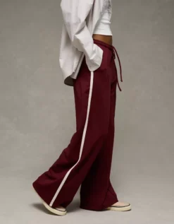 AE Stretch High-Waisted Wide-Leg Track Pant Wineberry -American Eagle Fashion 0329 5650 902 os