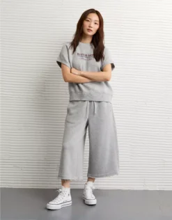 AE Stretch Knit Culotte Pant Medium Heather Gray