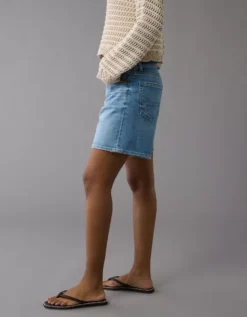 AE 8" Dreamy Drape Stretch Low-Rise Baggy Jort Medium Bright Indigo -American Eagle Fashion 0331 8158 857 os