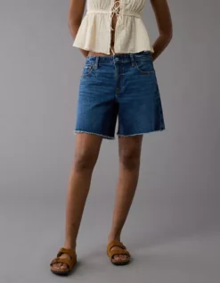 AE 8" Dreamy Drape Stretch Low-Rise Baggy Jort Dark Vintage Wash -American Eagle Fashion 0331 8159 952 d2
