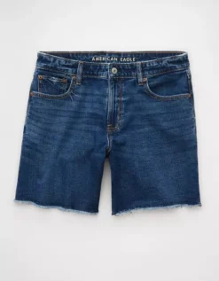 AE 8" Dreamy Drape Stretch Low-Rise Baggy Jort Dark Vintage Wash -American Eagle Fashion 0331 8159 952 f