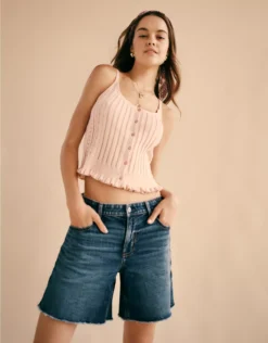 AE 8" Dreamy Drape Stretch Low-Rise Baggy Jort Dark Vintage Wash