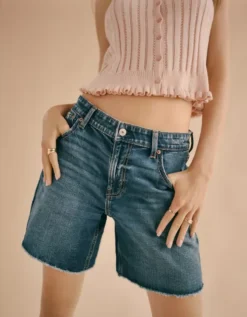 AE 8" Dreamy Drape Stretch Low-Rise Baggy Jort Dark Vintage Wash -American Eagle Fashion 0331 8159 952 l2