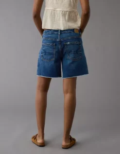 AE 8" Dreamy Drape Stretch Low-Rise Baggy Jort Dark Vintage Wash -American Eagle Fashion 0331 8159 952 ob