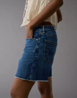 AE 8" Dreamy Drape Stretch Low-Rise Baggy Jort Dark Vintage Wash -American Eagle Fashion 0331 8159 952 os