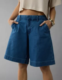 AE 11" Stretch High-Waisted Denim Trouser Short Medium Wash -American Eagle Fashion 0334 8369 936 d2