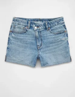 AE Stretch Curvy Ripped Denim Mom Short Medium Bright Indigo -American Eagle Fashion 0337 8221 857 f