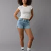 AE Stretch Curvy Ripped Denim Mom Short Medium Bright Indigo