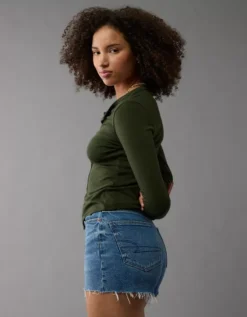 AE Stretch Curvy Crossover Denim Mom Short Medium Vintage -American Eagle Fashion 0337 8224 914 d3