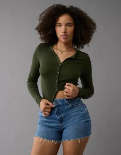 AE Stretch Curvy Crossover Denim Mom Short Medium Vintage