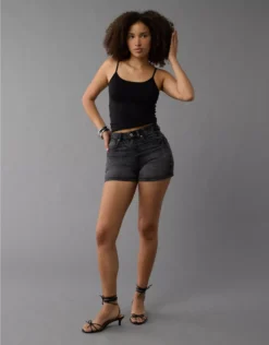 AE Strigid Curvy Denim Mom Short Washed Black