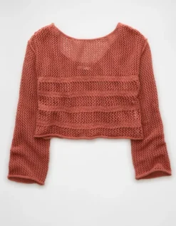 AE Off The Shoulder Crochet Sweater Compass Clay -American Eagle Fashion 0341 1467 275 f