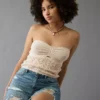 AE Cropped Crochet Tube Top Cream