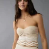 AE Cropped Chevron Crochet Tube Top Dark Tan