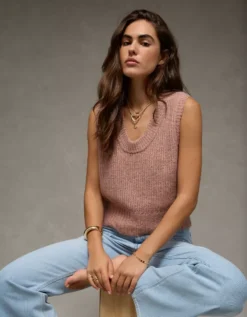 AE Whoa So Soft Scoop Neck Vest Rose -American Eagle Fashion 0341 1520 639 os