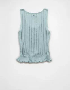 AE Pointelle Peplum Sweater Tank Top Light Blue -American Eagle Fashion 0341 1535 401 b