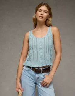 AE Pointelle Peplum Sweater Tank Top Light Blue -American Eagle Fashion 0341 1535 401 d2
