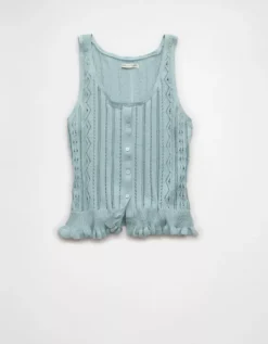AE Pointelle Peplum Sweater Tank Top Light Blue -American Eagle Fashion 0341 1535 401 f