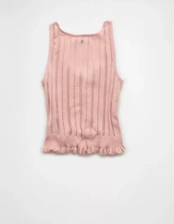 AE Pointelle Peplum Sweater Tank Top Light Pink -American Eagle Fashion 0341 1535 610 b