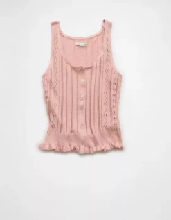 AE Pointelle Peplum Sweater Tank Top Light Pink -American Eagle Fashion 0341 1535 610 f