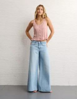 AE Pointelle Peplum Sweater Tank Top Light Pink -American Eagle Fashion 0341 1535 610 os