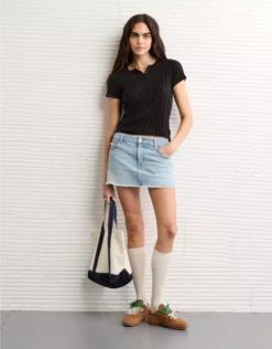 AE Henley Pointelle Sweater T-Shirt Black