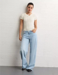 AE Henley Pointelle Sweater T-Shirt Cream