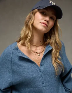 AE Whoa So Soft Henley T-Shirt Navy -American Eagle Fashion 0341 1543 410 d2