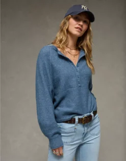 AE Whoa So Soft Henley T-Shirt Navy