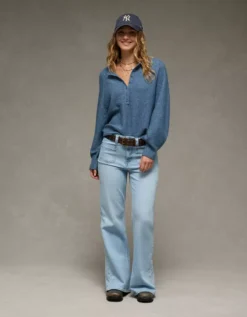 AE Whoa So Soft Henley T-Shirt Navy -American Eagle Fashion 0341 1543 410 os