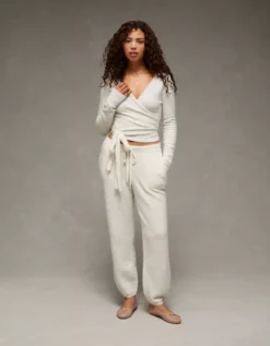 AE Whoa So Soft Ballet Wrap Sweater Top Oatmeal -American Eagle Fashion 0341 1544 286 os